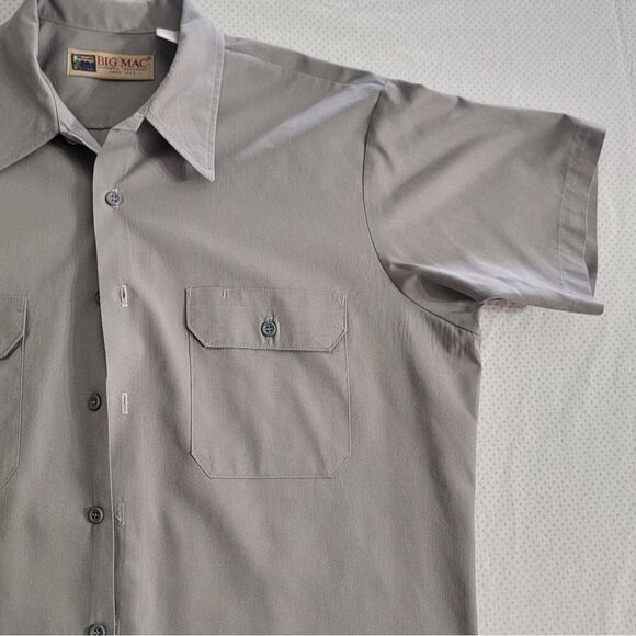 Big Mac Workwear Shirt Mens Large 16-16.5 Gray Khaki Button Up Short Sleeve - Picture 6 of 9